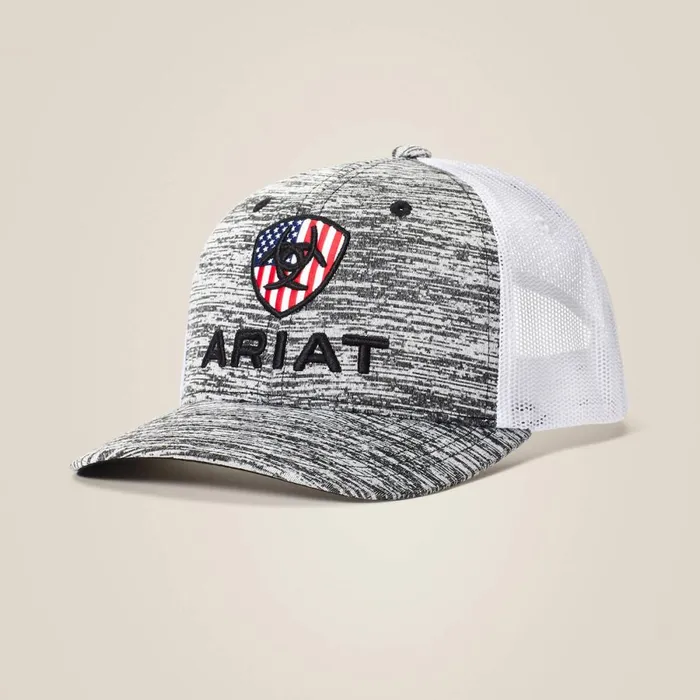 Flag Shield Mesh Snap Back Cap Grey Kids Ariat Hats and Caps