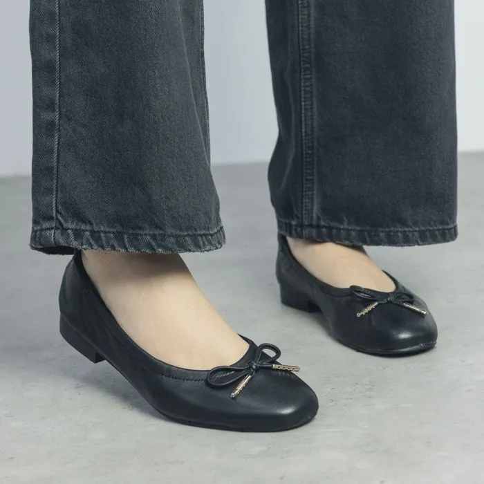 Flat And Ballerina Shoes Women Moda In Pelle Freyani Black Leather