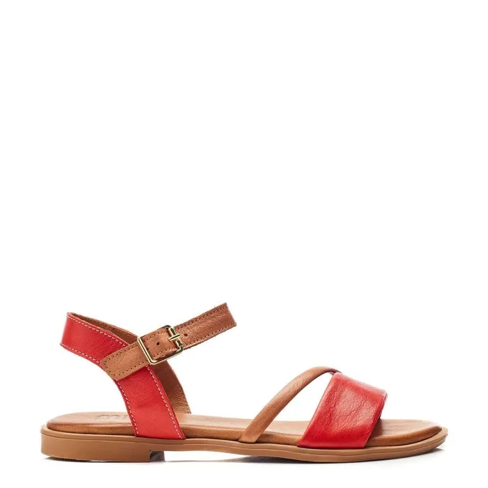 Flat Sandals Women Moda In Pelle Bsoleful BSofti Red Leather