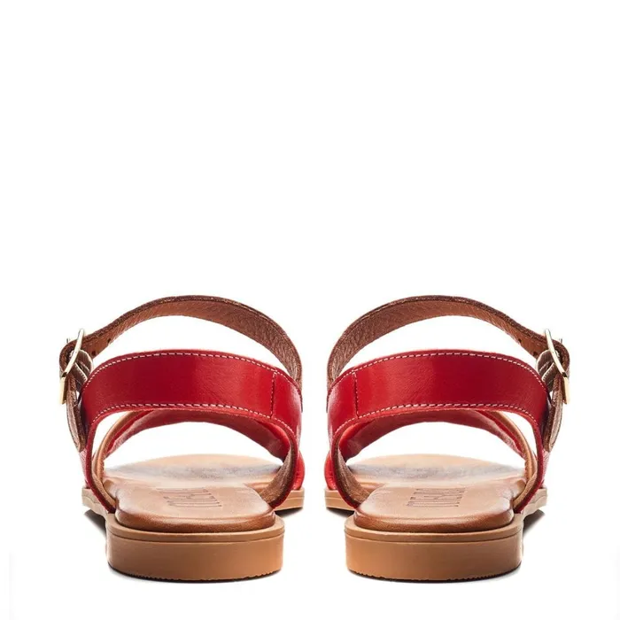 Flat Sandals Women Moda In Pelle Bsoleful BSofti Red Leather