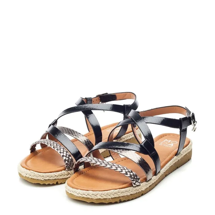 Flat Sandals Women Moda In Pelle Nanccey Black Porvair