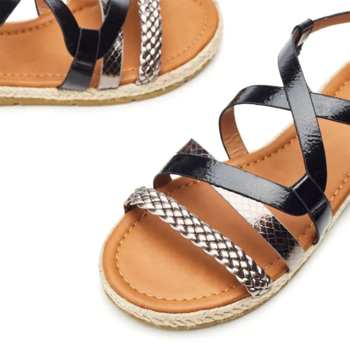 Flat Sandals Women Moda In Pelle Nanccey Black Porvair