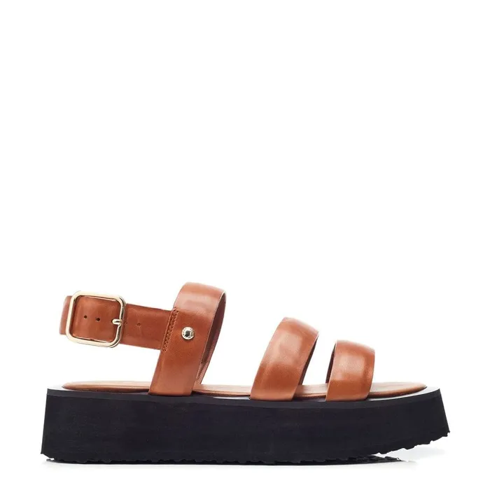 Flat Sandals Women Moda In Pelle Narla Tan Leather