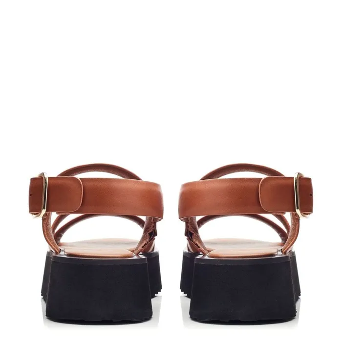 Flat Sandals Women Moda In Pelle Narla Tan Leather