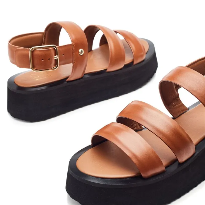 Flat Sandals Women Moda In Pelle Narla Tan Leather