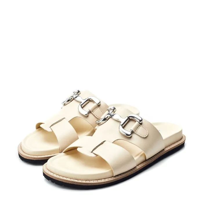 Flat Sandals Women Moda In Pelle Olette Off White Leather