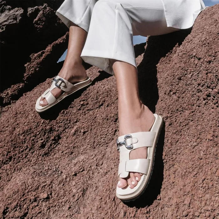 Flat Sandals Women Moda In Pelle Olette Off White Leather
