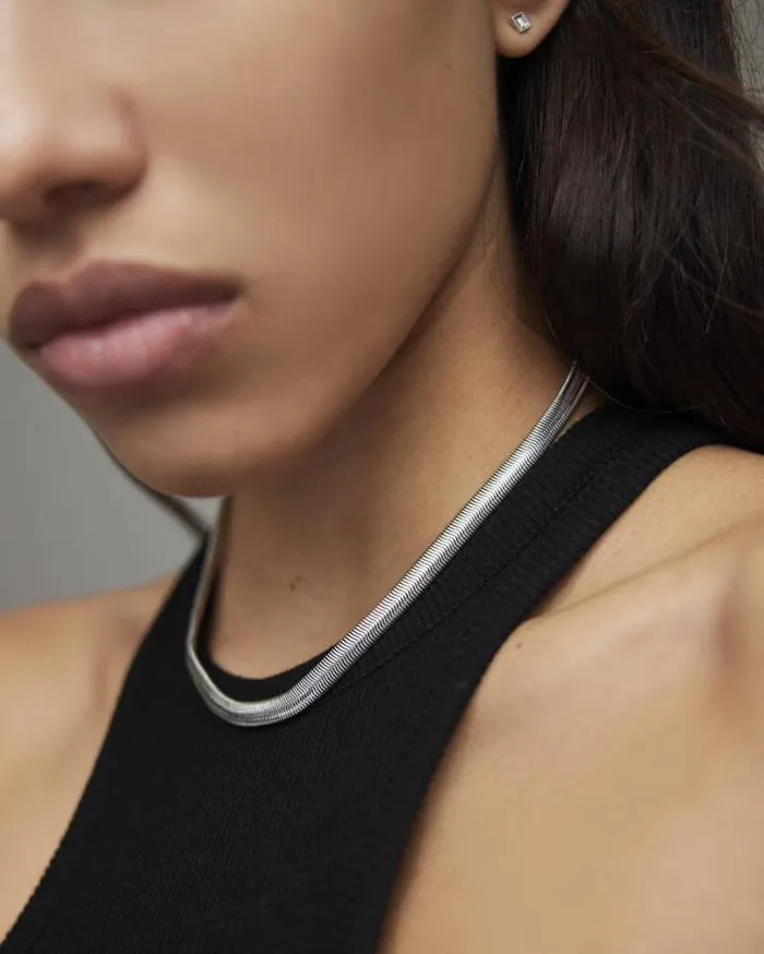 Flat Snake SilverTone Necklace Warm Silver Women AllSaints Accessories