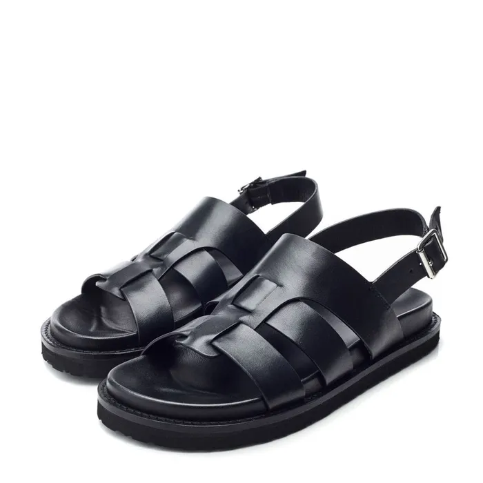 Flatform Sandals Women Moda In Pelle Shoon Sh Lonnie Black Leather