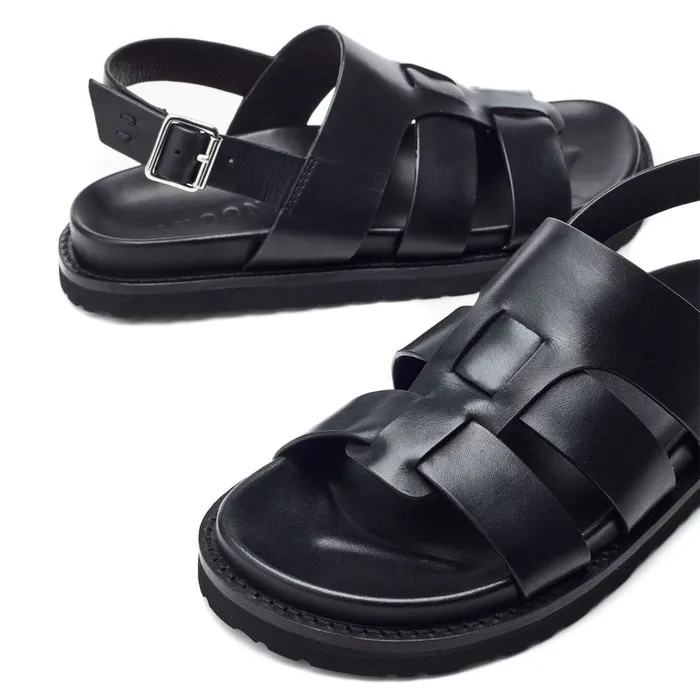 Flatform Sandals Women Moda In Pelle Shoon Sh Lonnie Black Leather