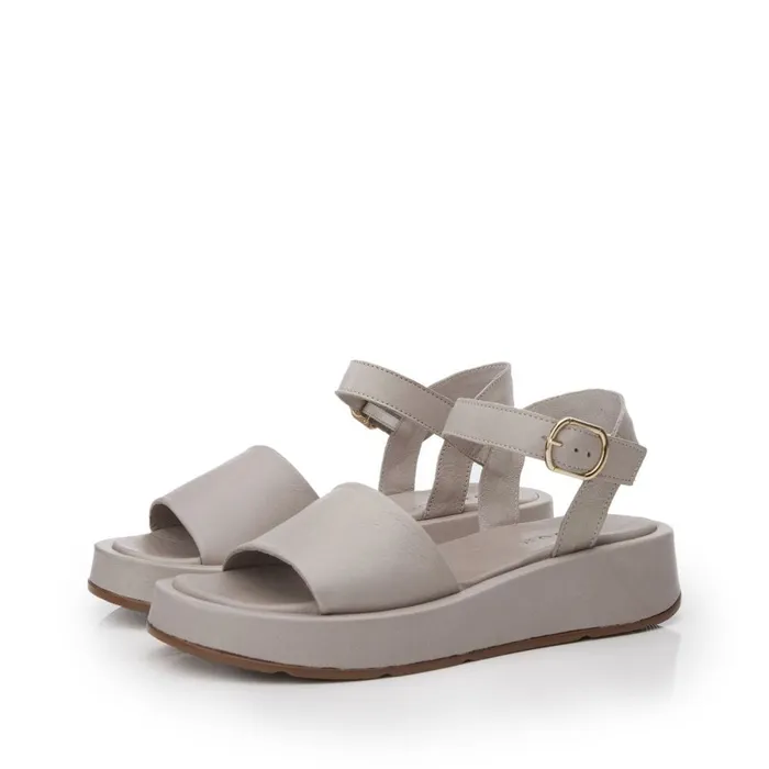 Flatform Sandals Women Moda In Pelle Shoon Sh Mirella Light Grey Leather