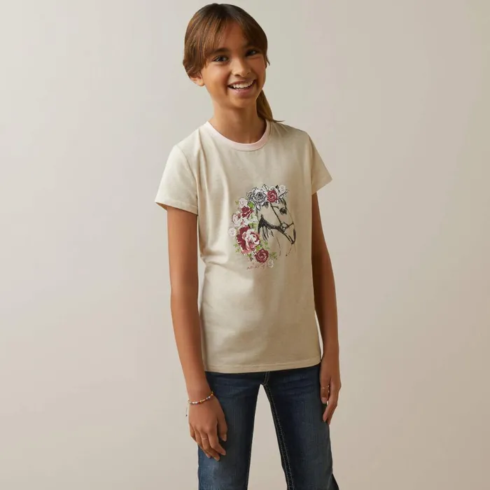 Flora TShirt Oatmeal Heather Kids Ariat English Riding Clothing