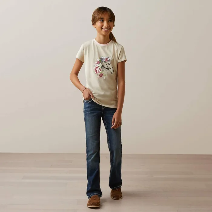 Flora TShirt Oatmeal Heather Kids Ariat English Riding Clothing Flora TShirt Oatmeal Heather Kids Ariat English Riding Clothing