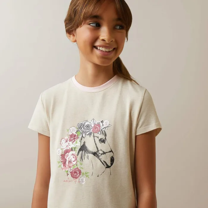 Flora TShirt Oatmeal Heather Kids Ariat English Riding Clothing Flora TShirt Oatmeal Heather Kids Ariat English Riding Clothing