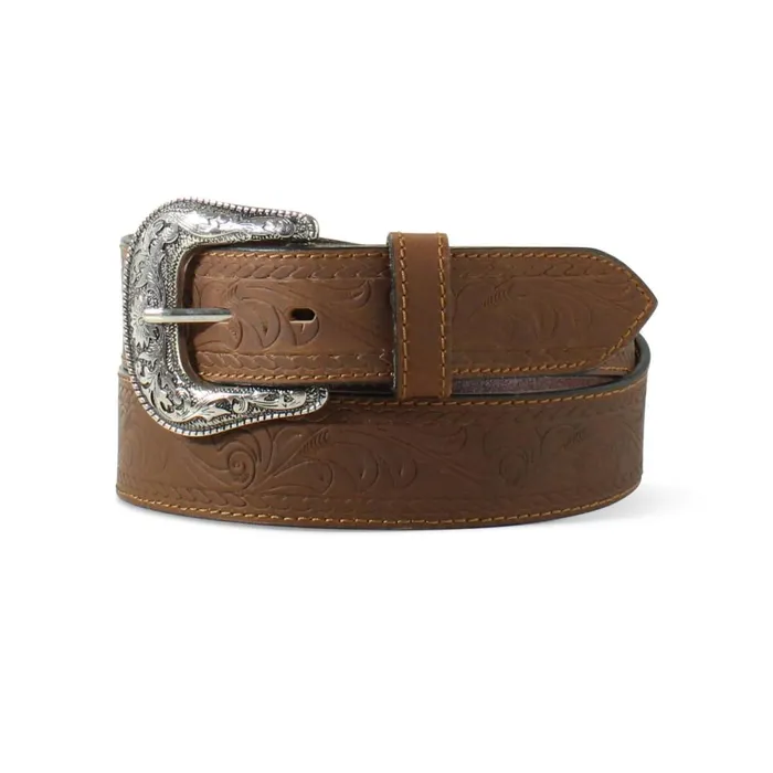 Floral Embossed Belt Brown Men Ariat Belts