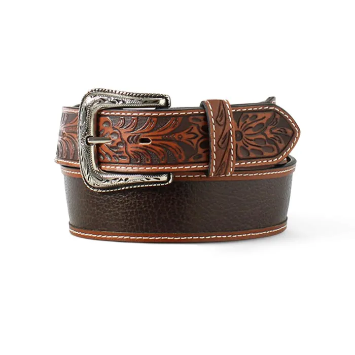 Floral Stamped Tip Belt Brown Men Ariat Belts