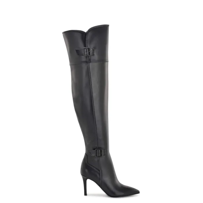 Flye Over The Knee Heeled Boots Black Women Nine West Boots and Booties