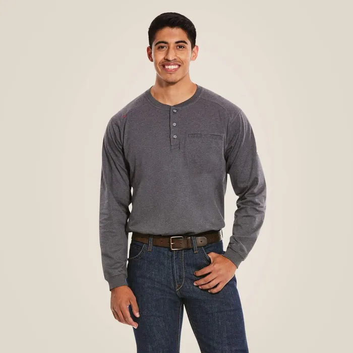 FR Air Henley Charcoal Heather Men Ariat TShirts and Polos
