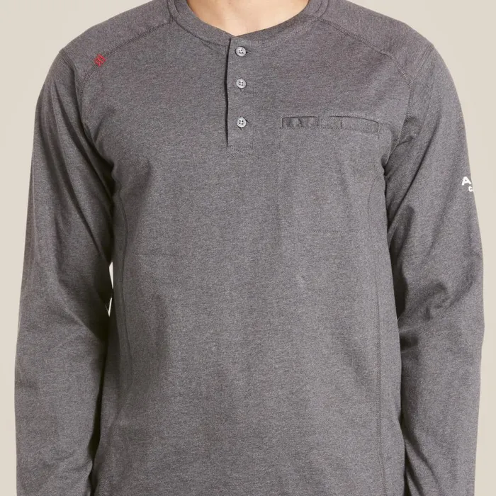 FR Air Henley Charcoal Heather Men Ariat TShirts and Polos FR Air Henley Charcoal Heather Men Ariat TShirts and Polos