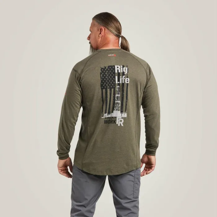FR Air Rig Life Graphic TShirt Sage Heather Men Ariat TShirts and Polos