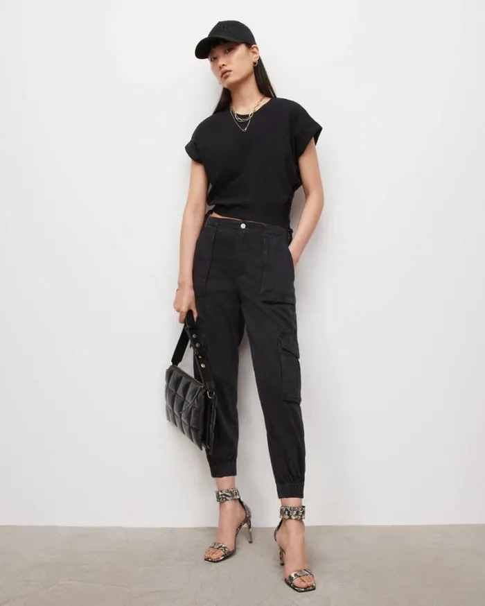 Frieda Denim Pants Washed Black Women AllSaints Pants and Leggings