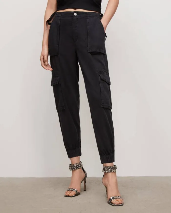 Frieda Denim Pants Washed Black Women AllSaints Pants and Leggings