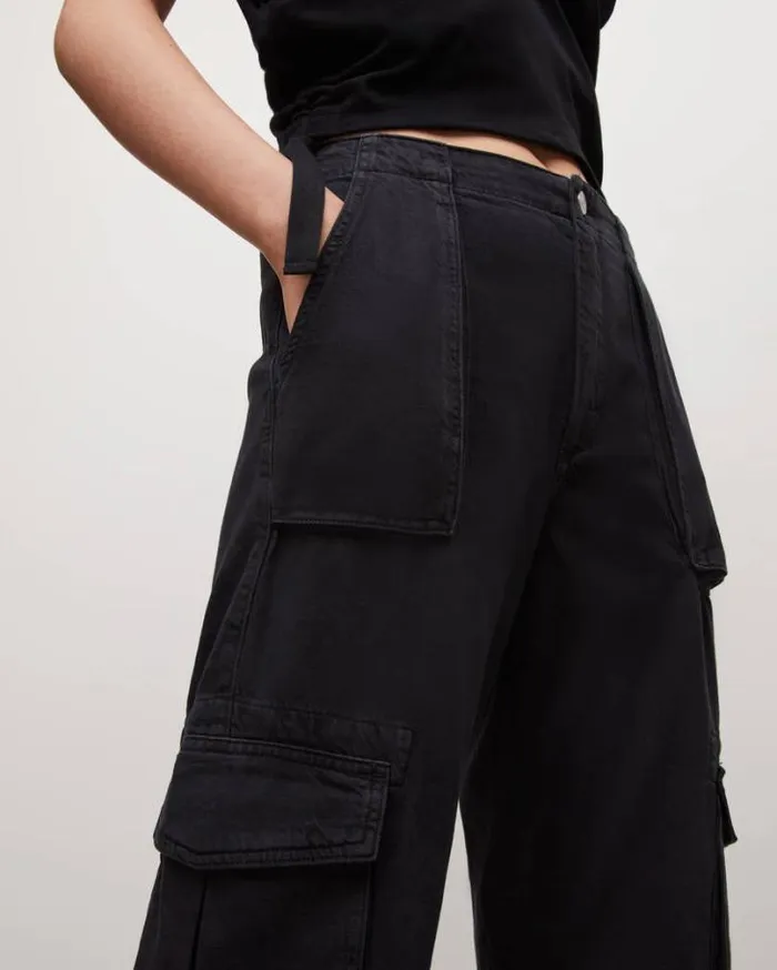 Frieda Denim Pants Washed Black Women AllSaints Pants and Leggings