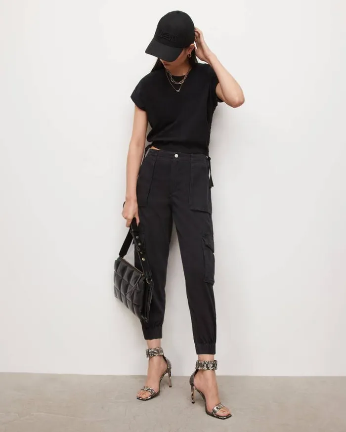 Frieda Denim Pants Washed Black Women AllSaints Pants and Leggings