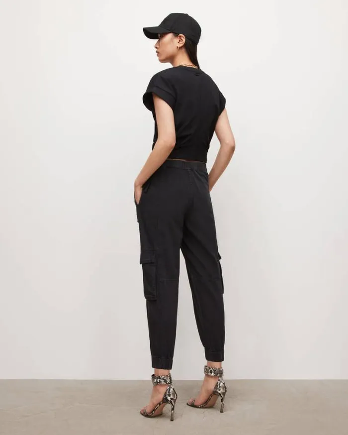 Frieda Denim Pants Washed Black Women AllSaints Pants and Leggings