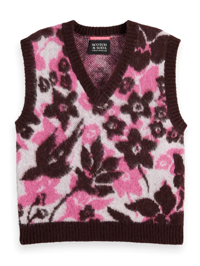FUZZY V NECK JACQUARD SPENCER Winter Floral Women Scotch and Soda Knitwear
