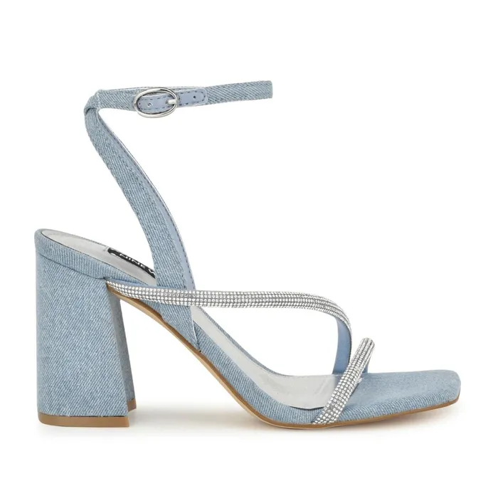 Gaden Ankle Strap Sandals Denim Women Nine West Heeled
