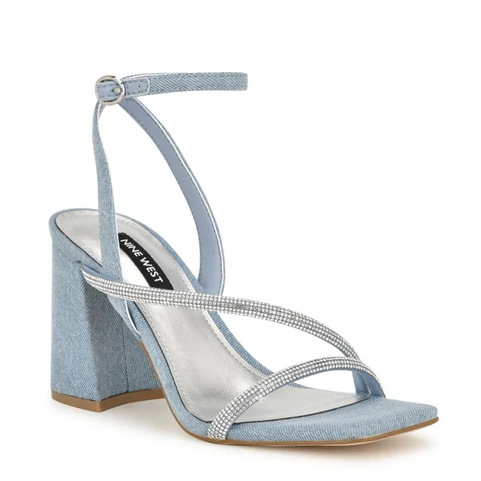 Gaden Ankle Strap Sandals Denim Women Nine West Heeled Gaden Ankle Strap Sandals Denim Women Nine West Heeled
