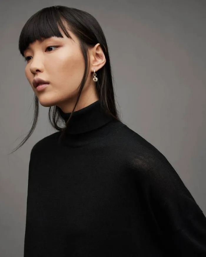 Gala Roll Neck Relaxed Merino Sweater Black Women AllSaints Sweaters
