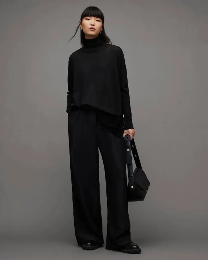 Gala Roll Neck Relaxed Merino Sweater Black Women AllSaints Sweaters