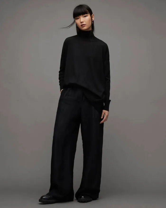 Gala Roll Neck Relaxed Merino Sweater Black Women AllSaints Sweaters