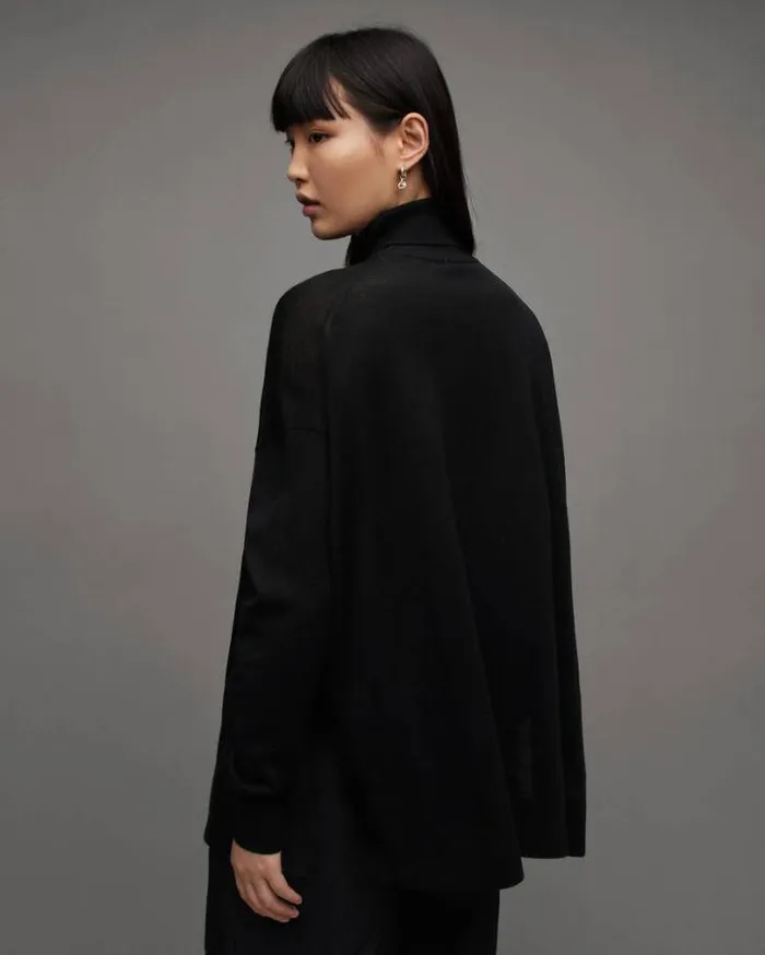 Gala Roll Neck Relaxed Merino Sweater Black Women AllSaints Sweaters