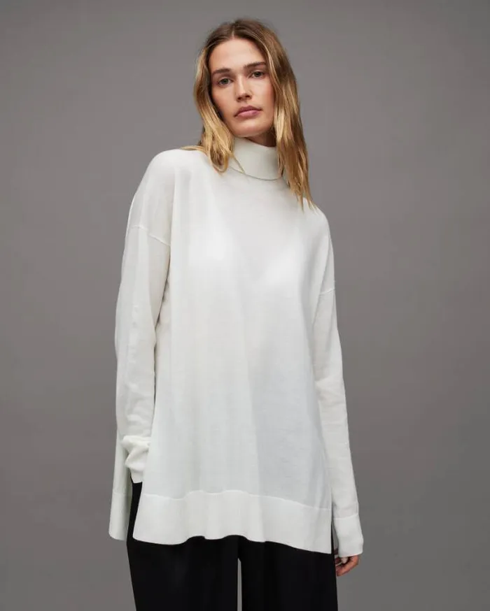 Gala Roll Neck Relaxed Merino Sweater Chalk White Women AllSaints Sweaters