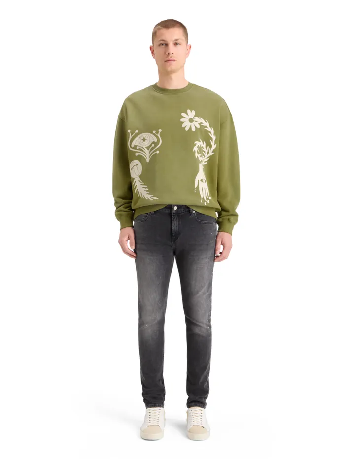 GARMENT DYED ARTWORK SWEATSHIRT Moss Green Men Scotch and Soda Sweatshirts and Hoodies