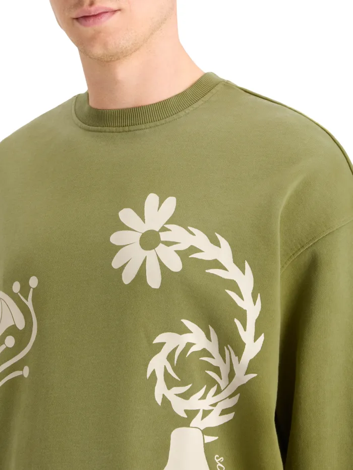 GARMENT DYED ARTWORK SWEATSHIRT Moss Green Men Scotch and Soda Sweatshirts and Hoodies GARMENT DYED ARTWORK SWEATSHIRT Moss Green Men Scotch and Soda Sweatshirts and Hoodies