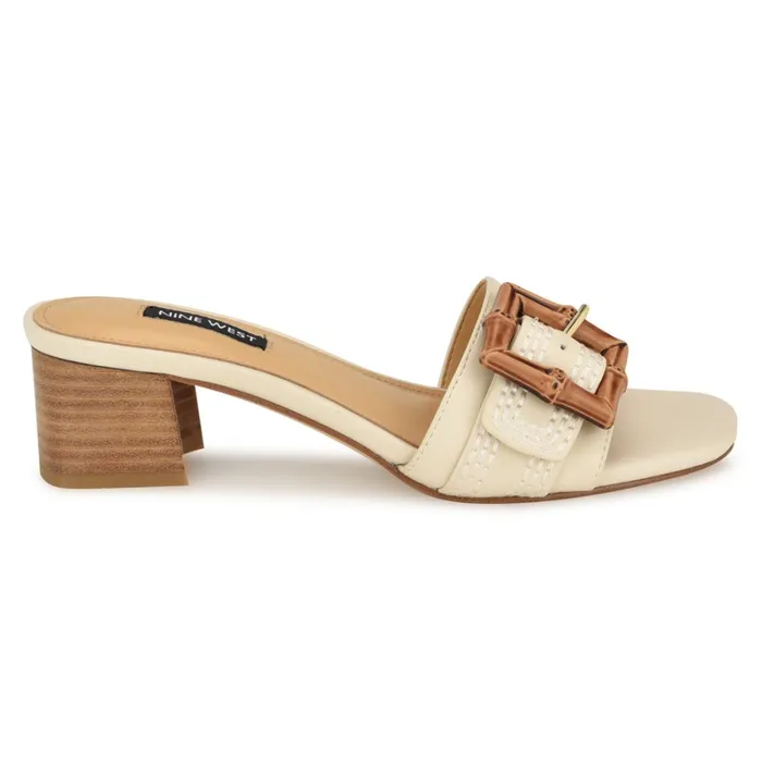 Garta Buckle Slide Sandals Chic Cream Women Nine West Heeled