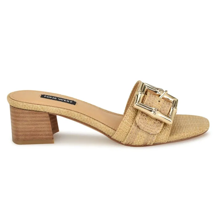 Garta Buckle Slide Sandals Light Natural Raffia Women Nine West Low Heel