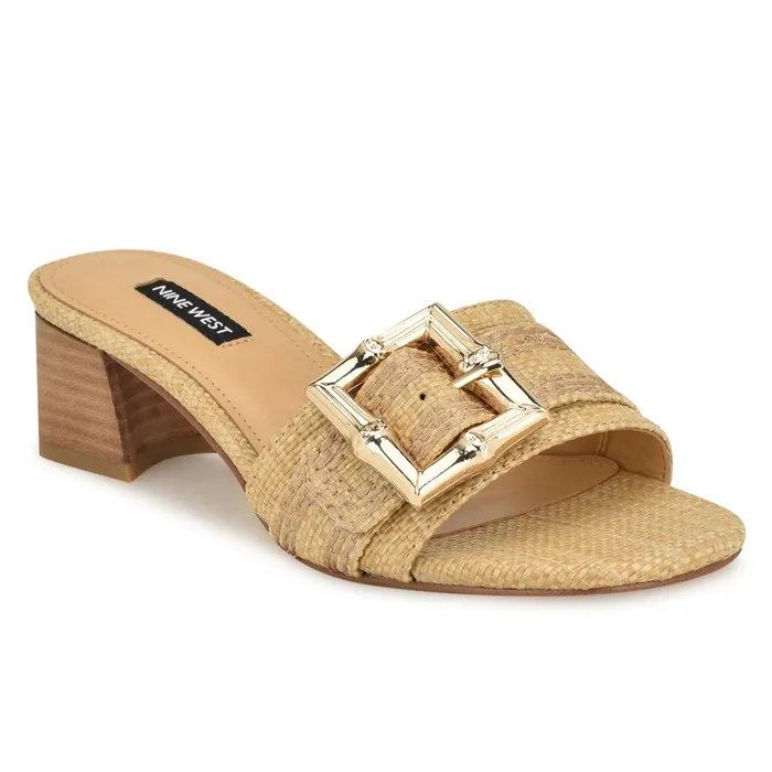 Garta Buckle Slide Sandals Light Natural Raffia Women Nine West Low Heel Garta Buckle Slide Sandals Light Natural Raffia Women Nine West Low Heel