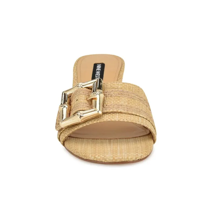 Garta Buckle Slide Sandals Light Natural Raffia Women Nine West Low Heel Garta Buckle Slide Sandals Light Natural Raffia Women Nine West Low Heel