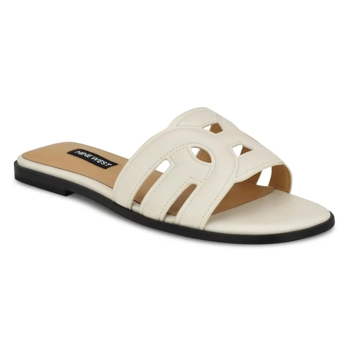Geena Flat Slide Sandals White Women Nine West Sandals Geena Flat Slide Sandals White Women Nine West Sandals