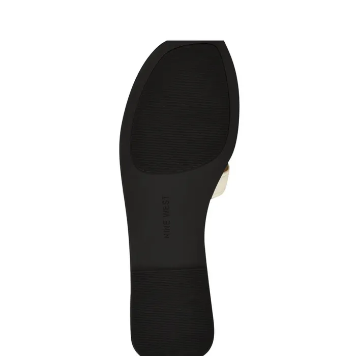 Geena Flat Slide Sandals White Women Nine West Sandals Geena Flat Slide Sandals White Women Nine West Sandals