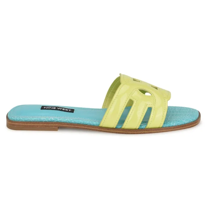 Geena Flat Slide Sandals Yellowblue Women Nine West Flats