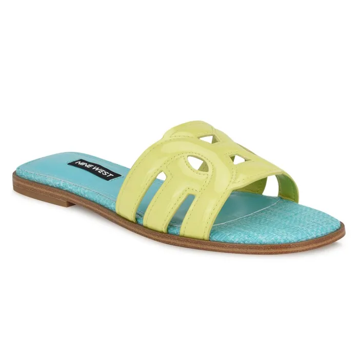 Geena Flat Slide Sandals Yellowblue Women Nine West Flats Geena Flat Slide Sandals Yellowblue Women Nine West Flats