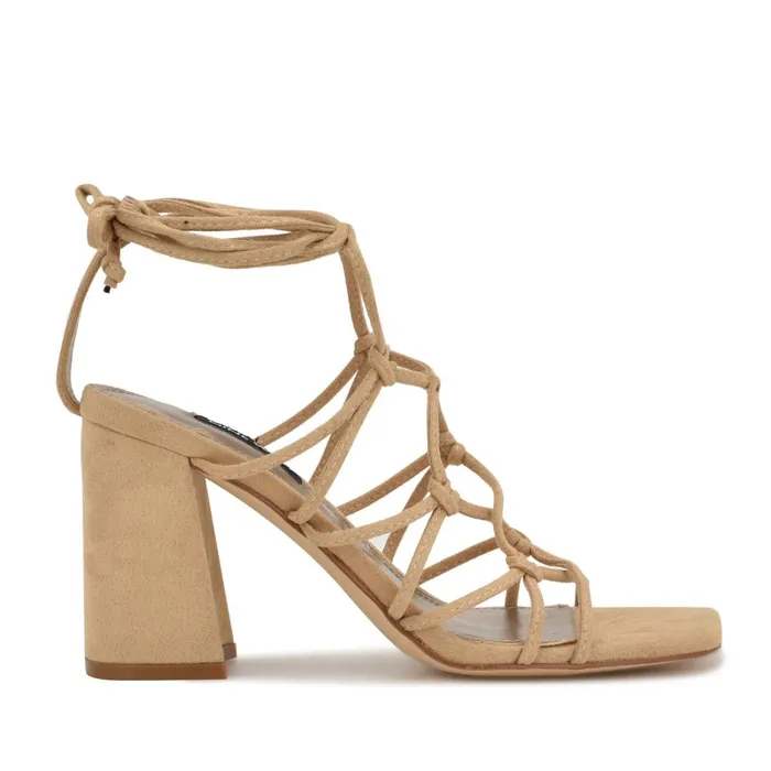 Glaven Ankle Wrap Sandals Tan Suede Women Nine West High Heels