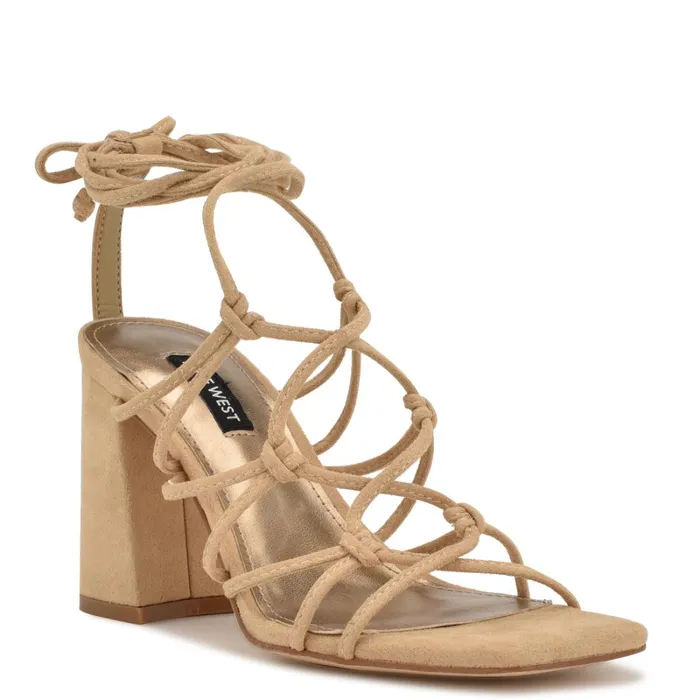 Glaven Ankle Wrap Sandals Tan Suede Women Nine West High Heels Glaven Ankle Wrap Sandals Tan Suede Women Nine West High Heels