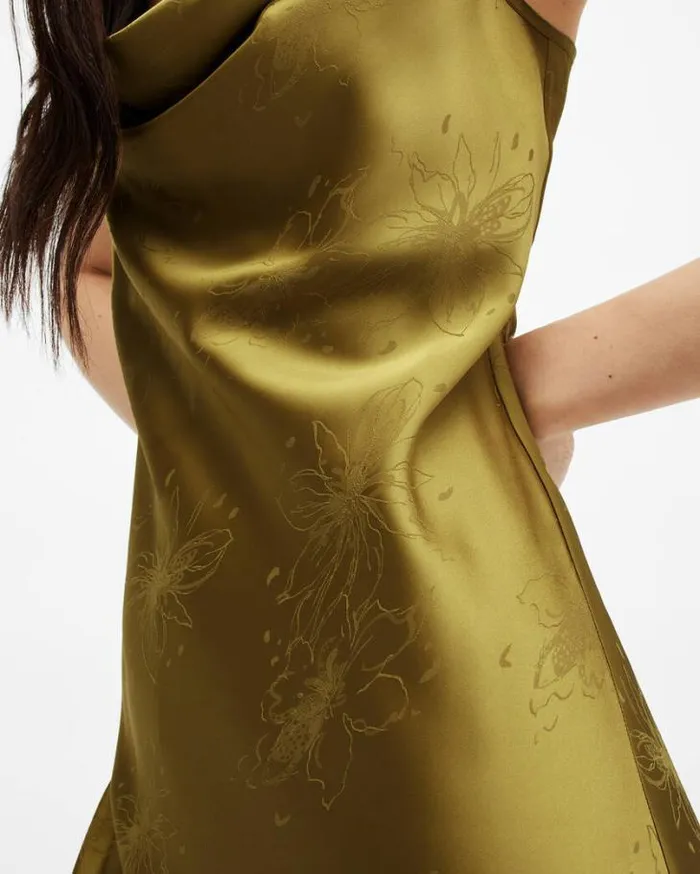 Hadley Jacquard Slim Fit Midi Slip Dress Sap Green Women AllSaints Dresses